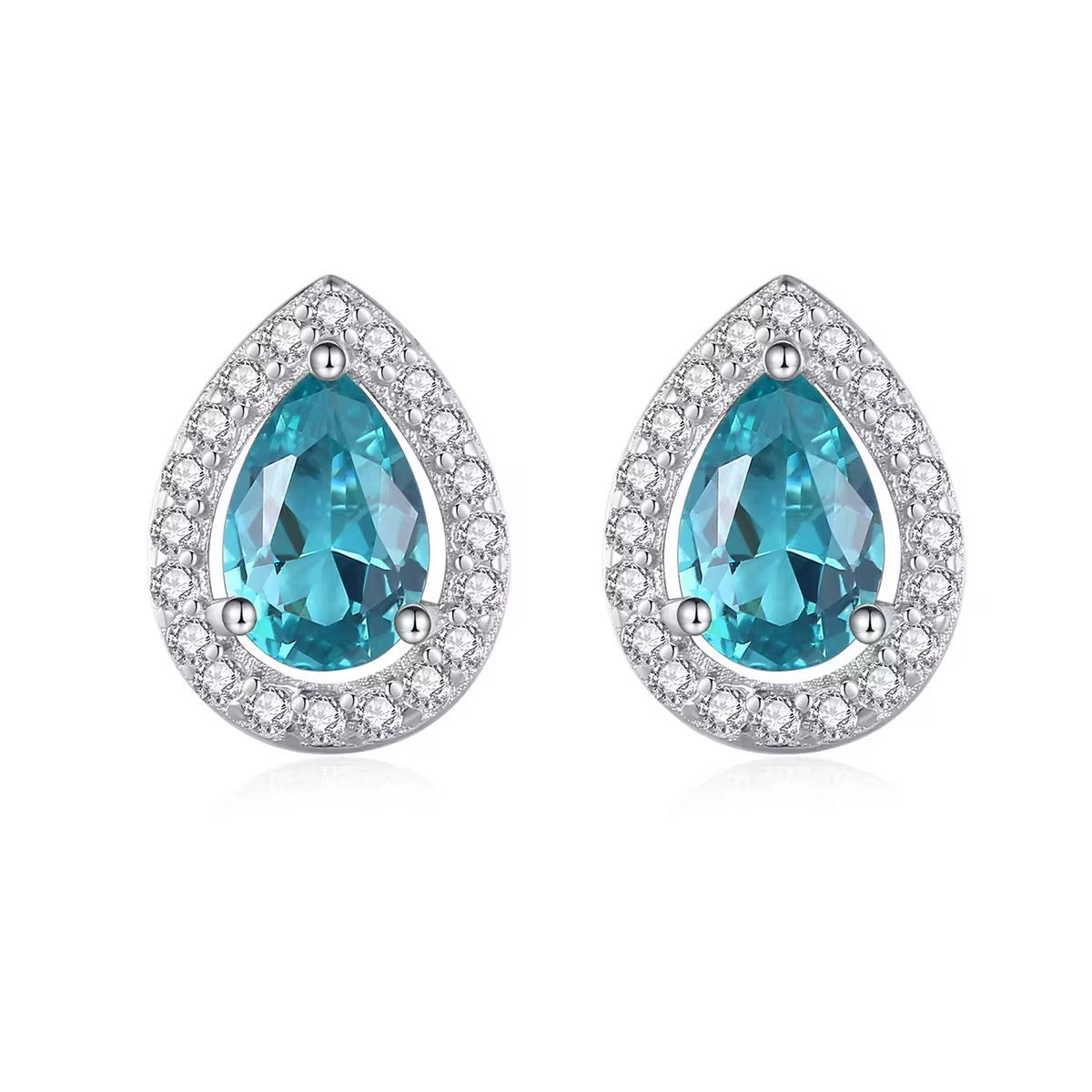 Sterling Silver Teardrop Blue Gemstone Earrings – Elegant & Sparkling