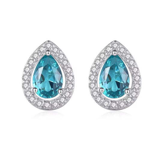 Sterling Silver Teardrop Blue Gemstone Earrings – Elegant & Sparkling