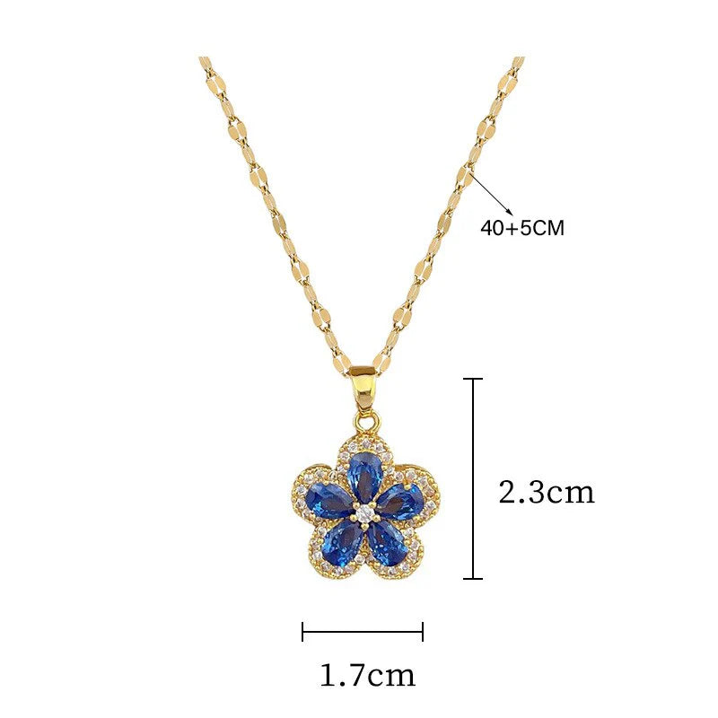 Blue Flower Stainless Steel Necklace