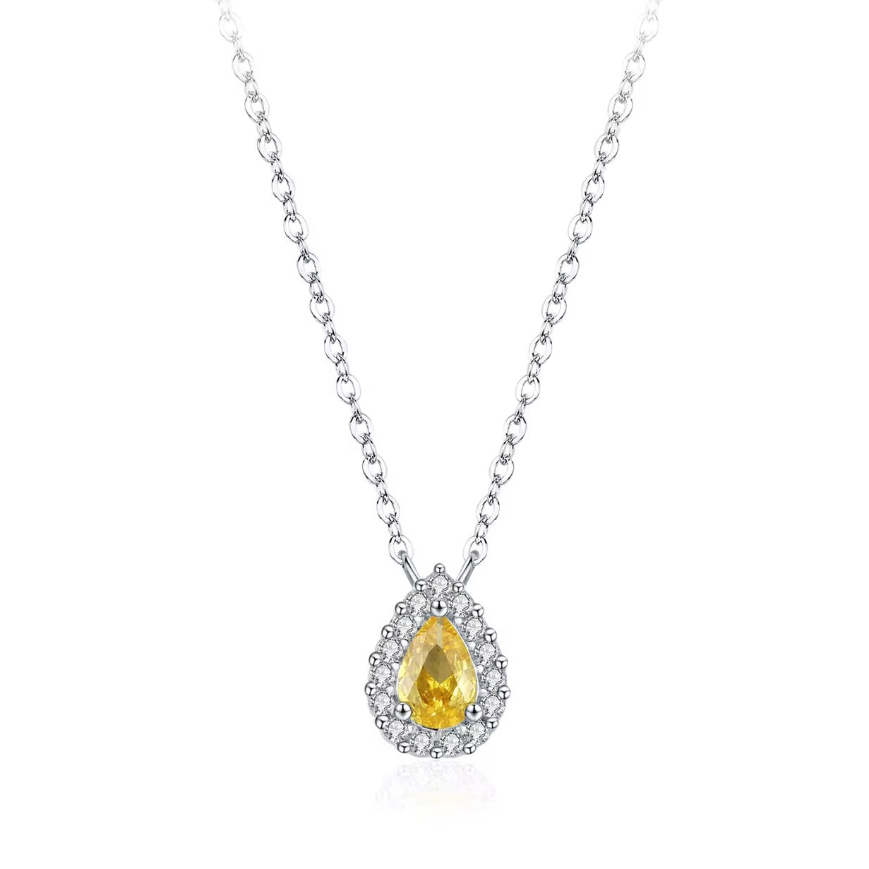 Sterling Silver Teardrop Yellow Gemstone Necklace