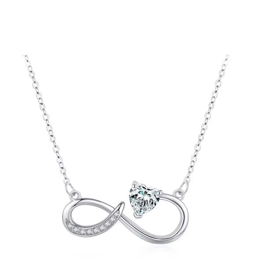 Infinity Sterling Silver Necklace with Heart Stone – Symbol of Eternal Love