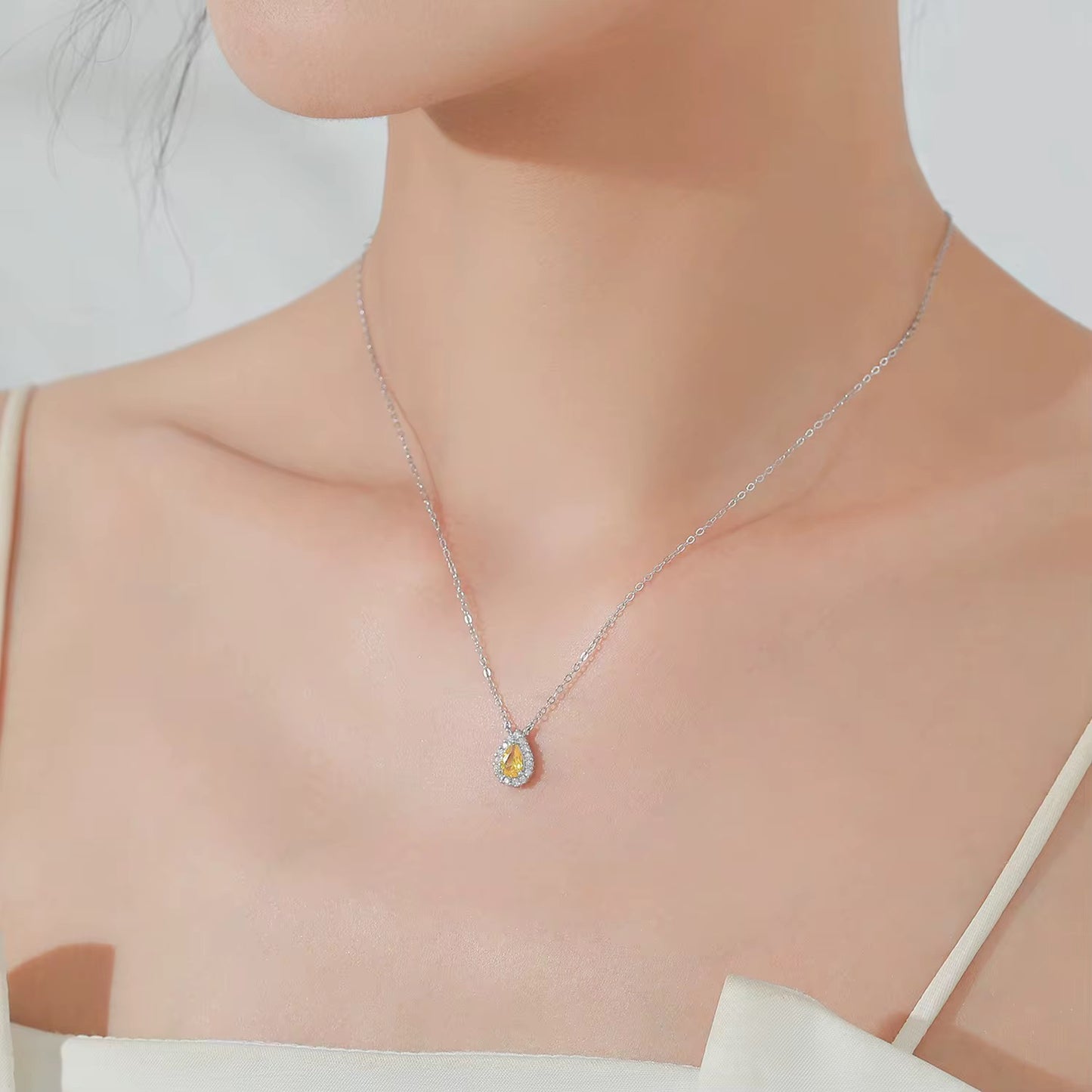 Sterling Silver Teardrop Yellow Gemstone Necklace