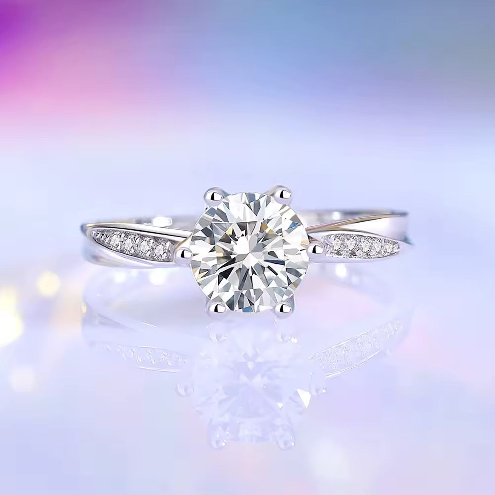 Sterling Silver Solitaire Ring with Side Stones