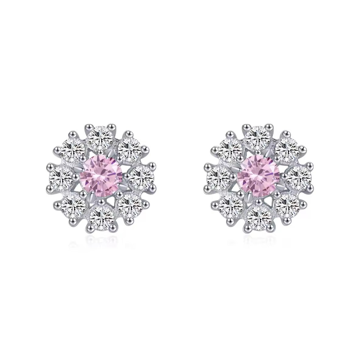 Sterling Silver Pink Flower Stud Earrings