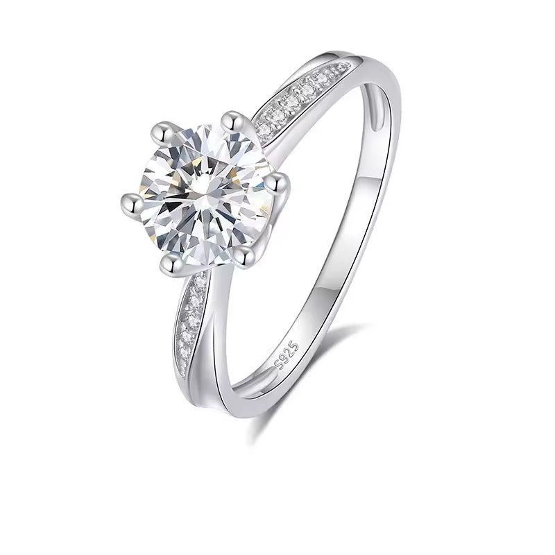 Sterling Silver Solitaire Ring with Side Stones
