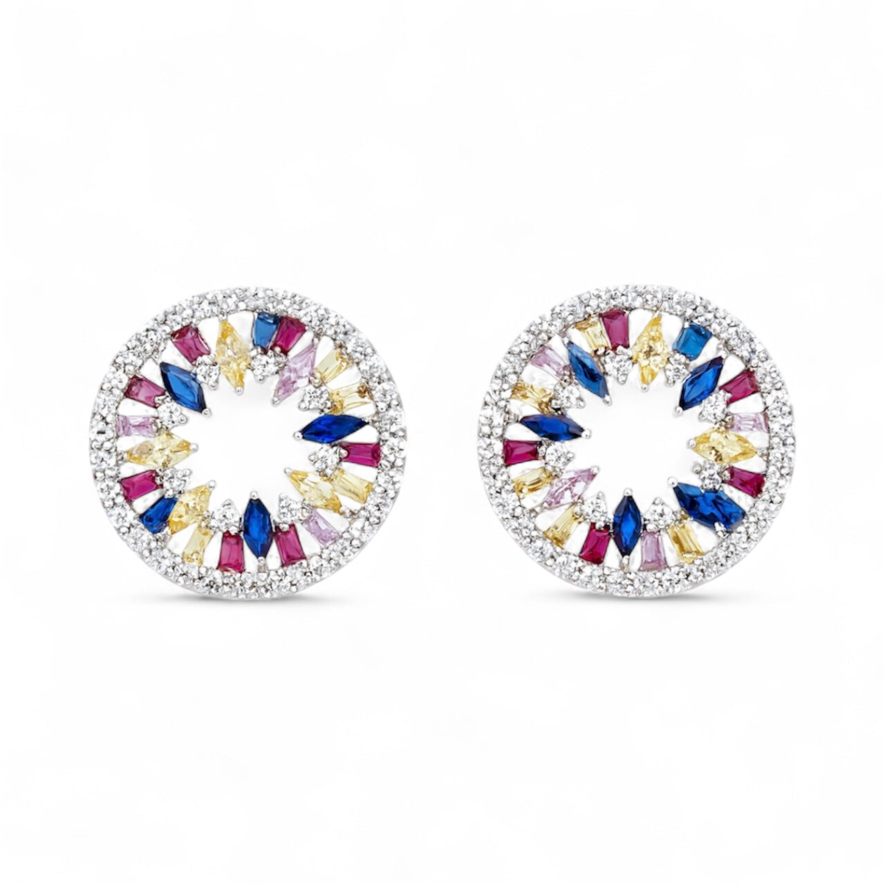 Rainbow Circle Earrings - Sterling Silver