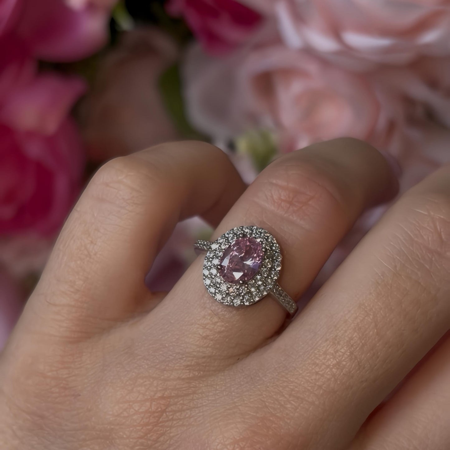 Pink Aura Ring - Sterling Silver