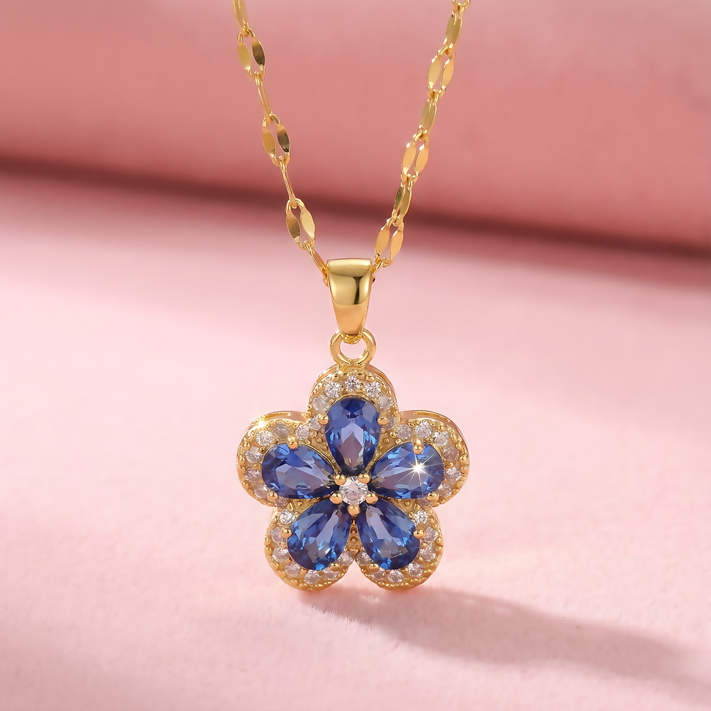 Blue Flower Stainless Steel Necklace