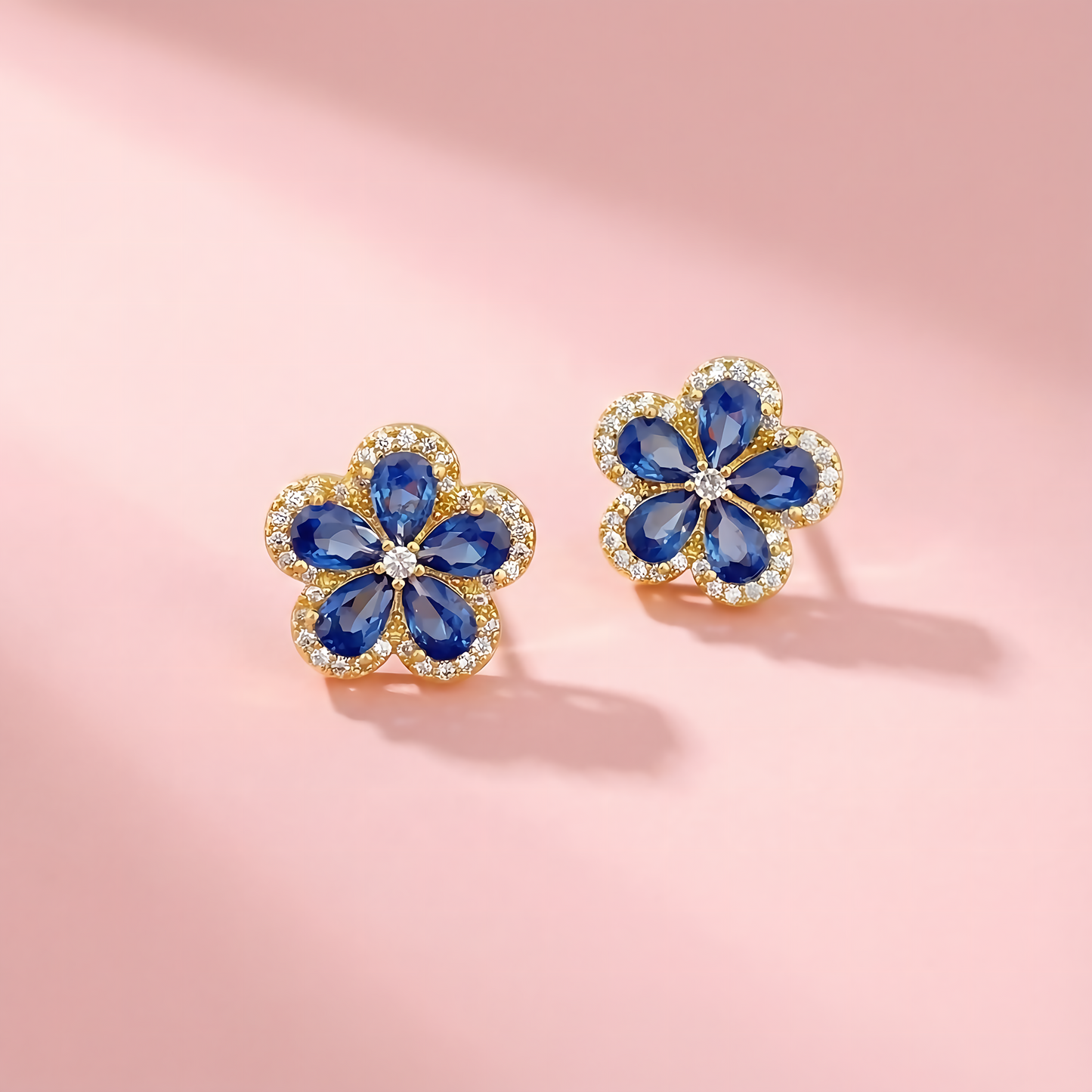 Blue Flower Stud Earrings – Stainless steel