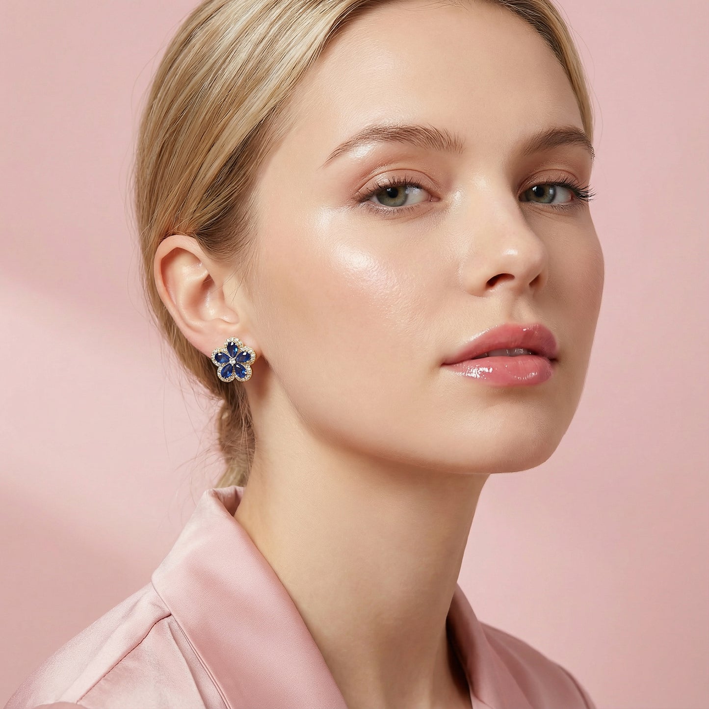 Blue Flower Stud Earrings – Stainless steel