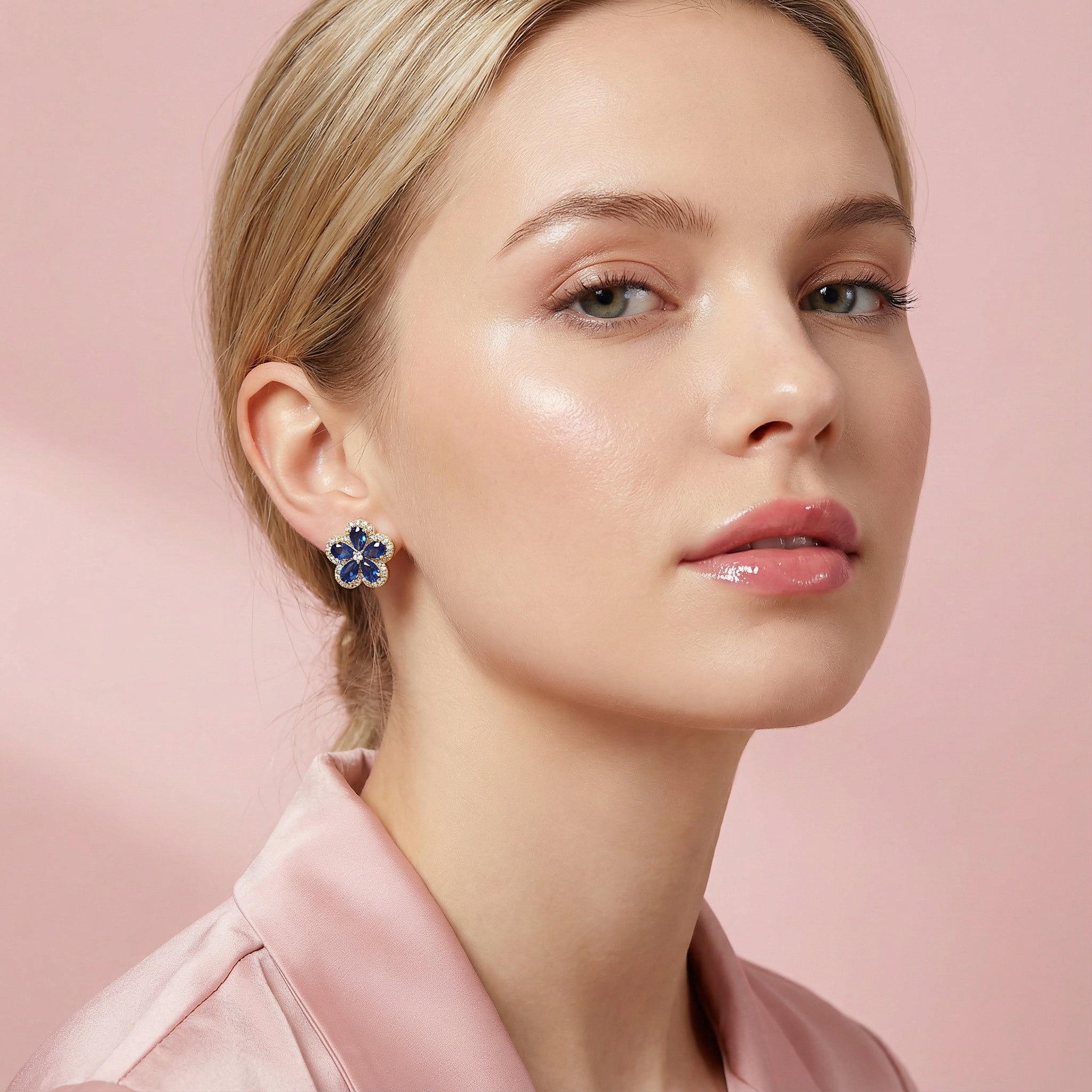 Blue Flower Stud Earrings – Stainless steel
