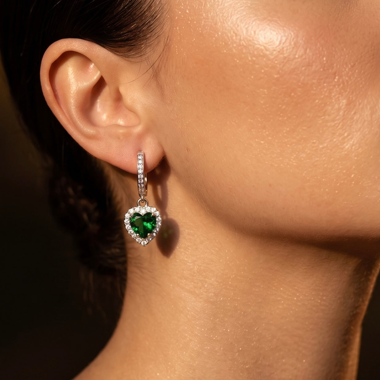 Emerald Sterling Silver Heart Earrings