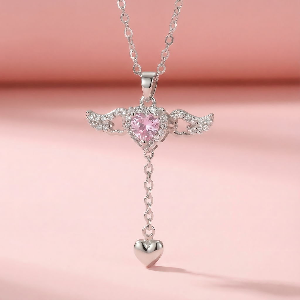 Angel Wing Heart Necklace – Romantic Stainless Steel Jewelry