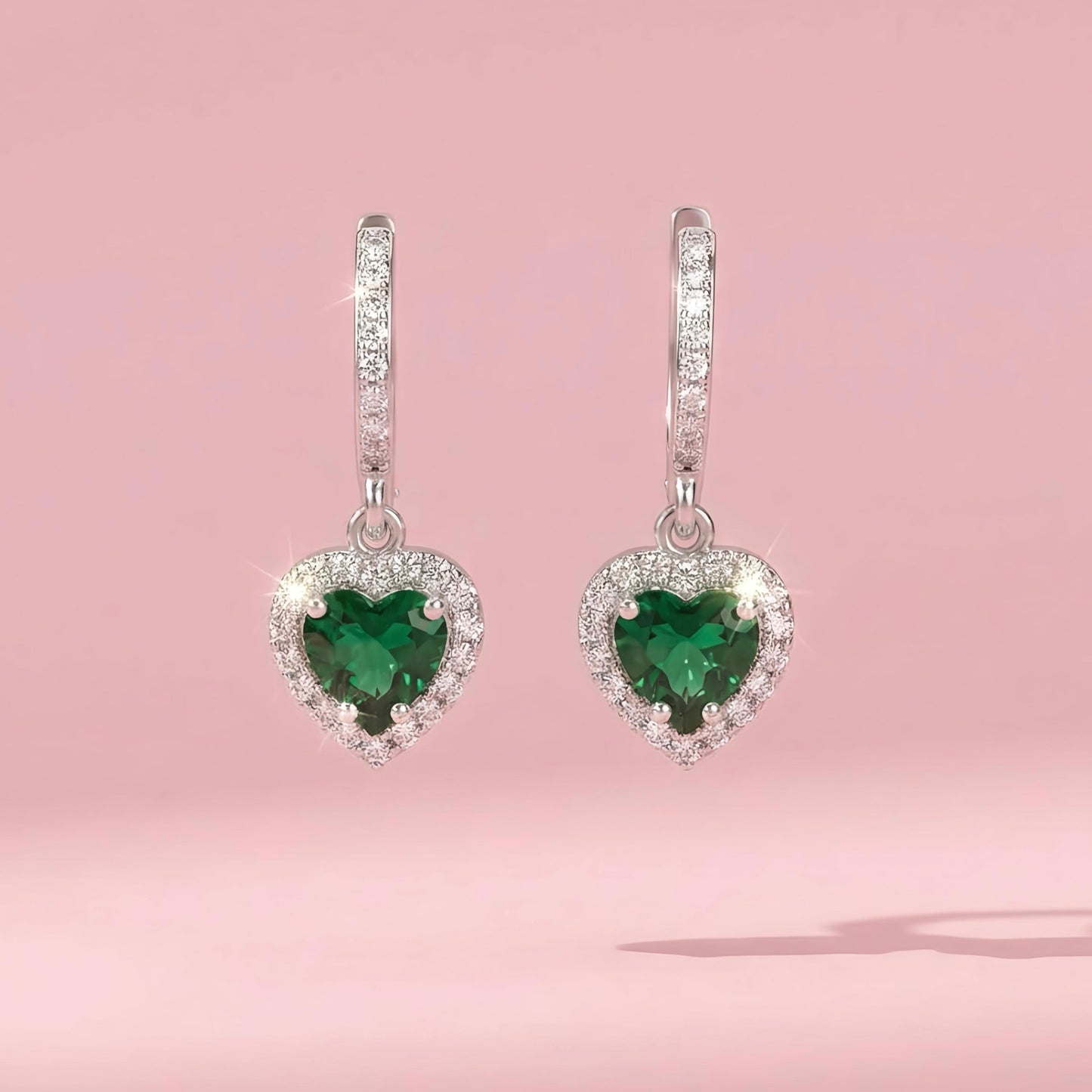 Emerald Sterling Silver Heart Earrings