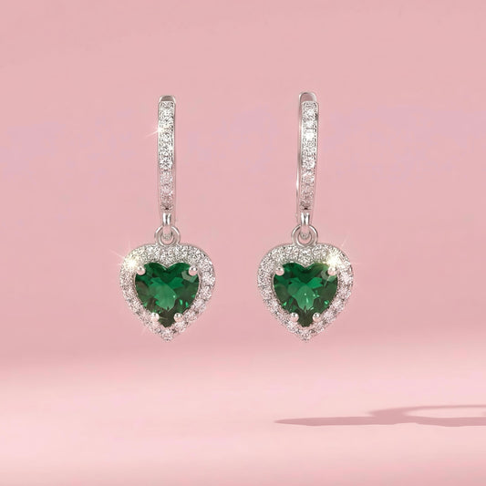 Emerald Sterling Silver Heart Earrings
