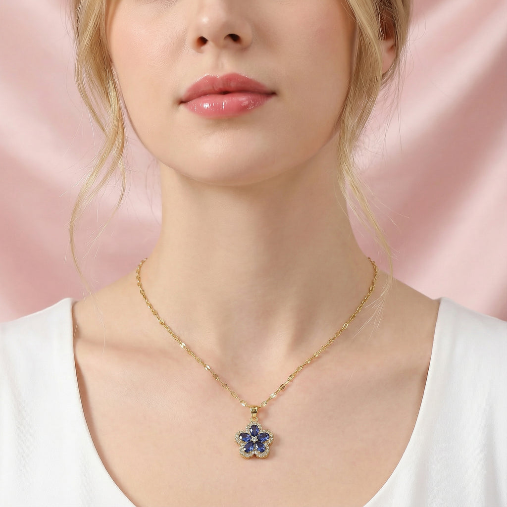 Blue Flower Stainless Steel Necklace
