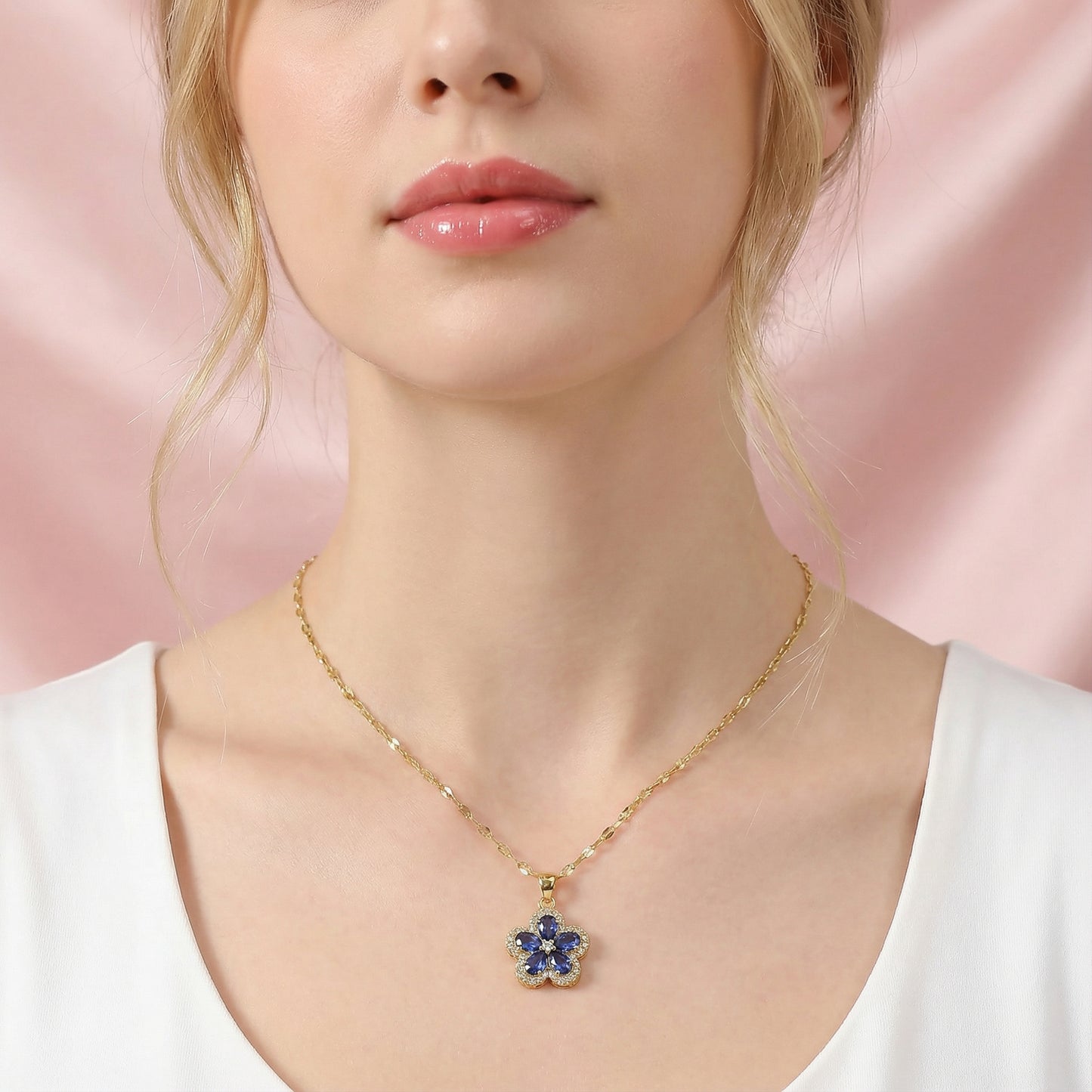 Blue Flower Stainless Steel Necklace