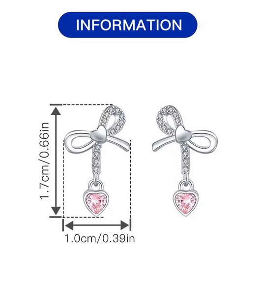 Sterling Silver Bow & Heart Earrings – Feminine & Romantic