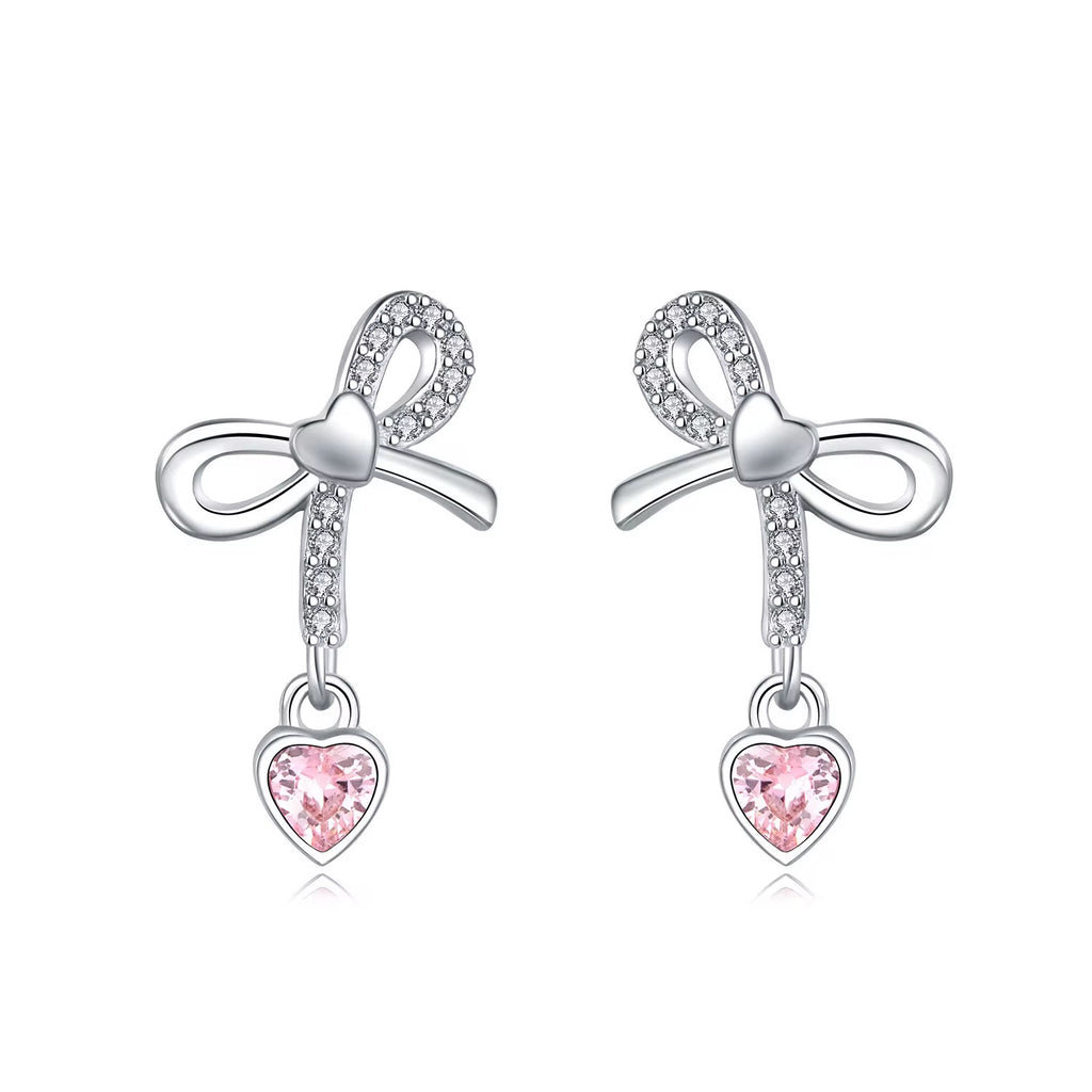 Sterling Silver Bow & Heart Earrings – Feminine & Romantic