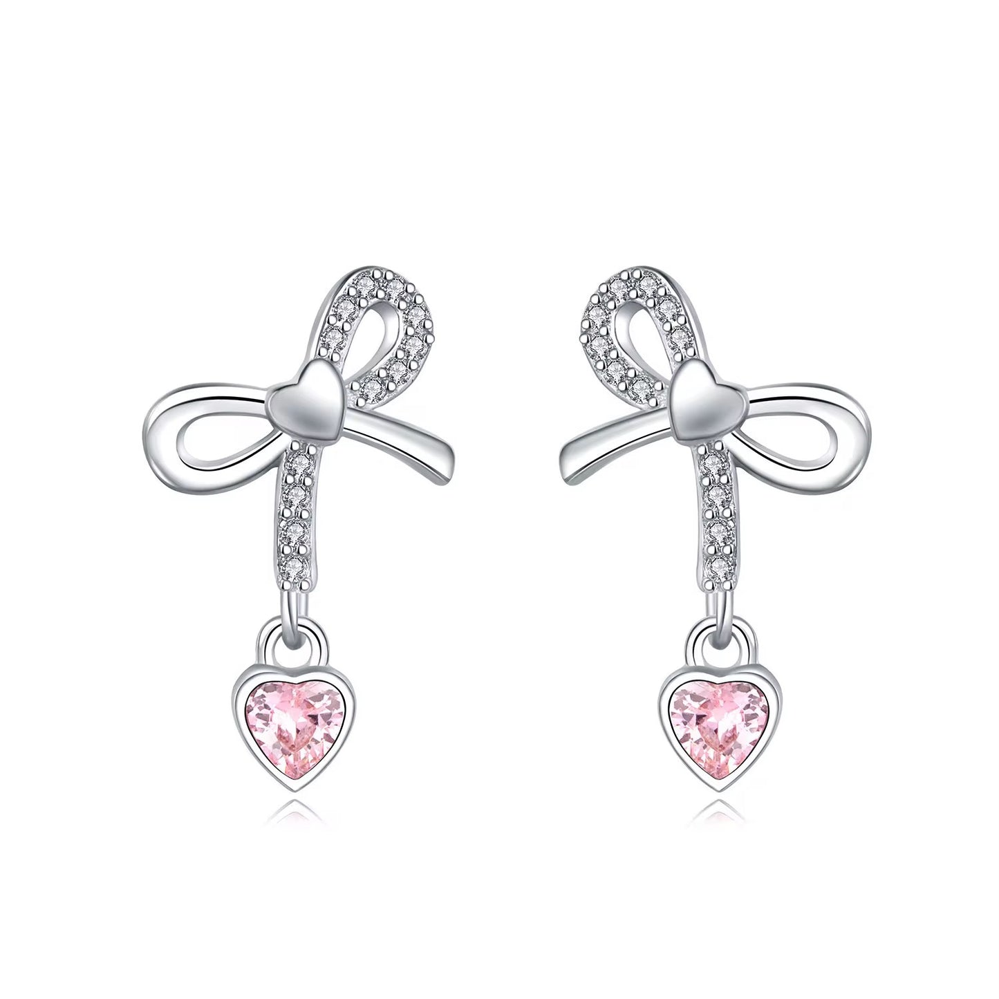 Sterling Silver Bow & Heart Earrings – Feminine & Romantic