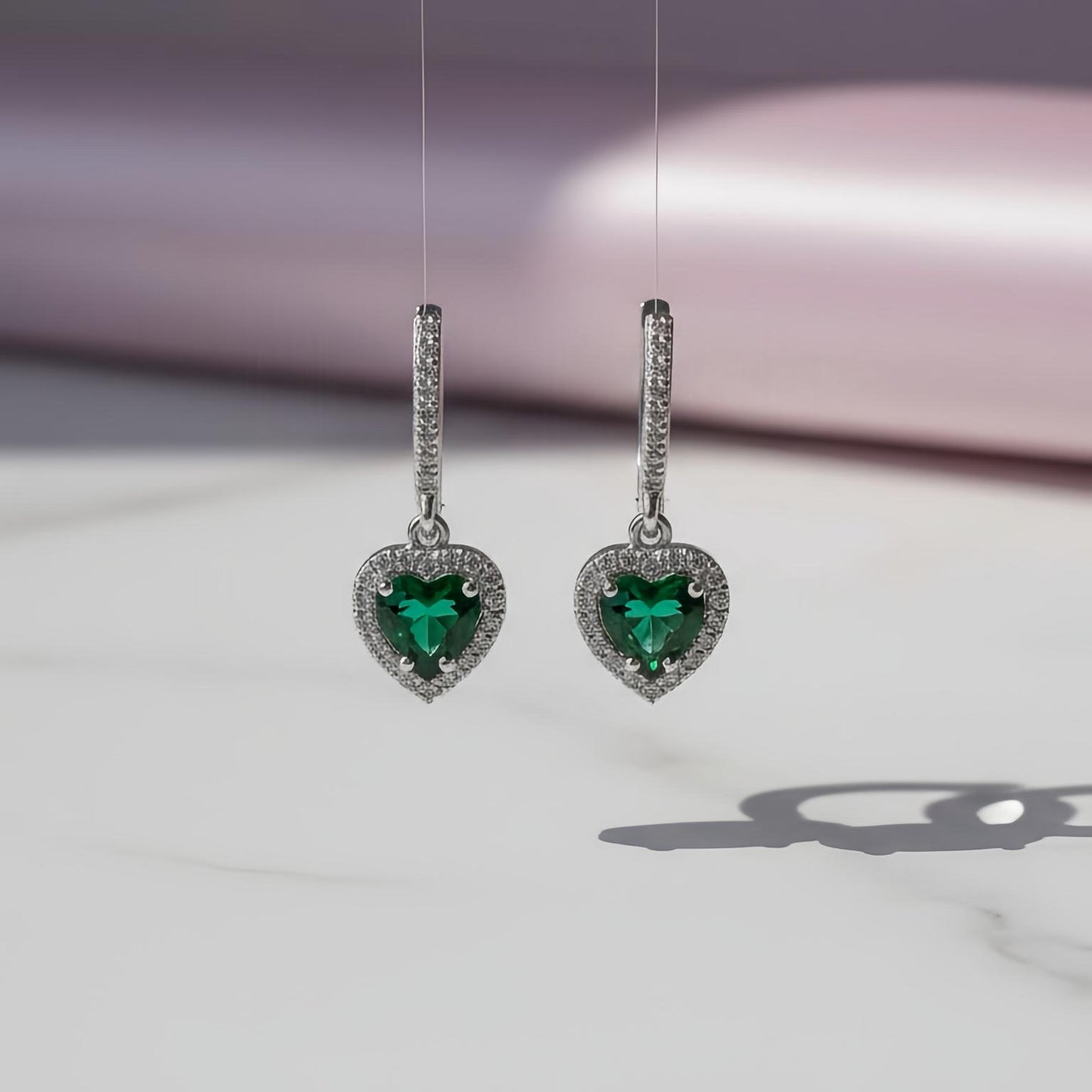 Emerald Sterling Silver Heart Earrings