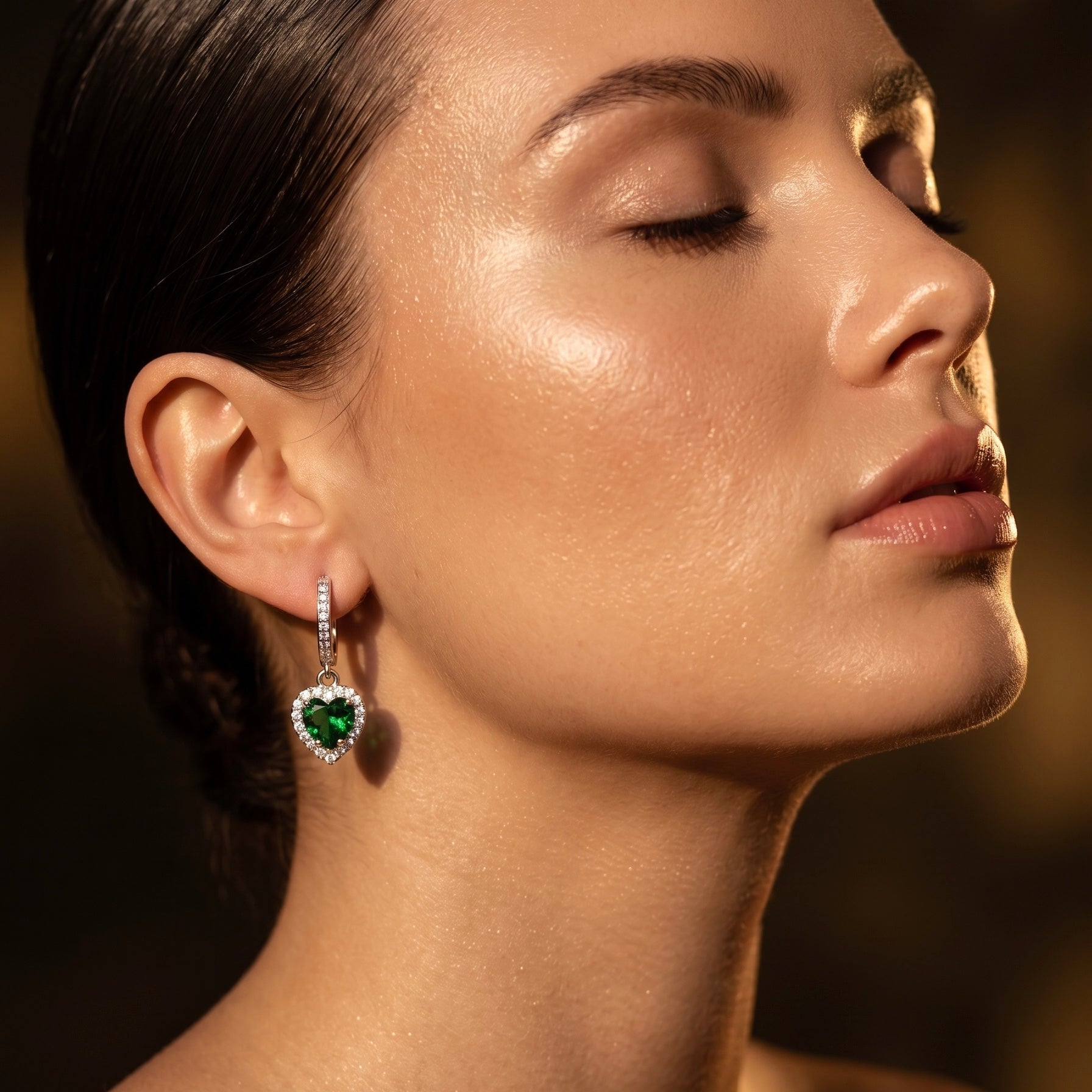 Emerald Sterling Silver Heart Earrings