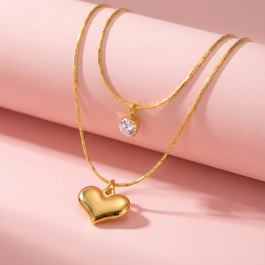 Double Chain Heart Necklace- Stainless steel