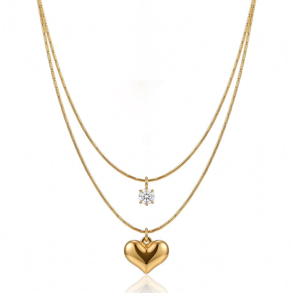 Double Chain Heart Necklace- Stainless steel