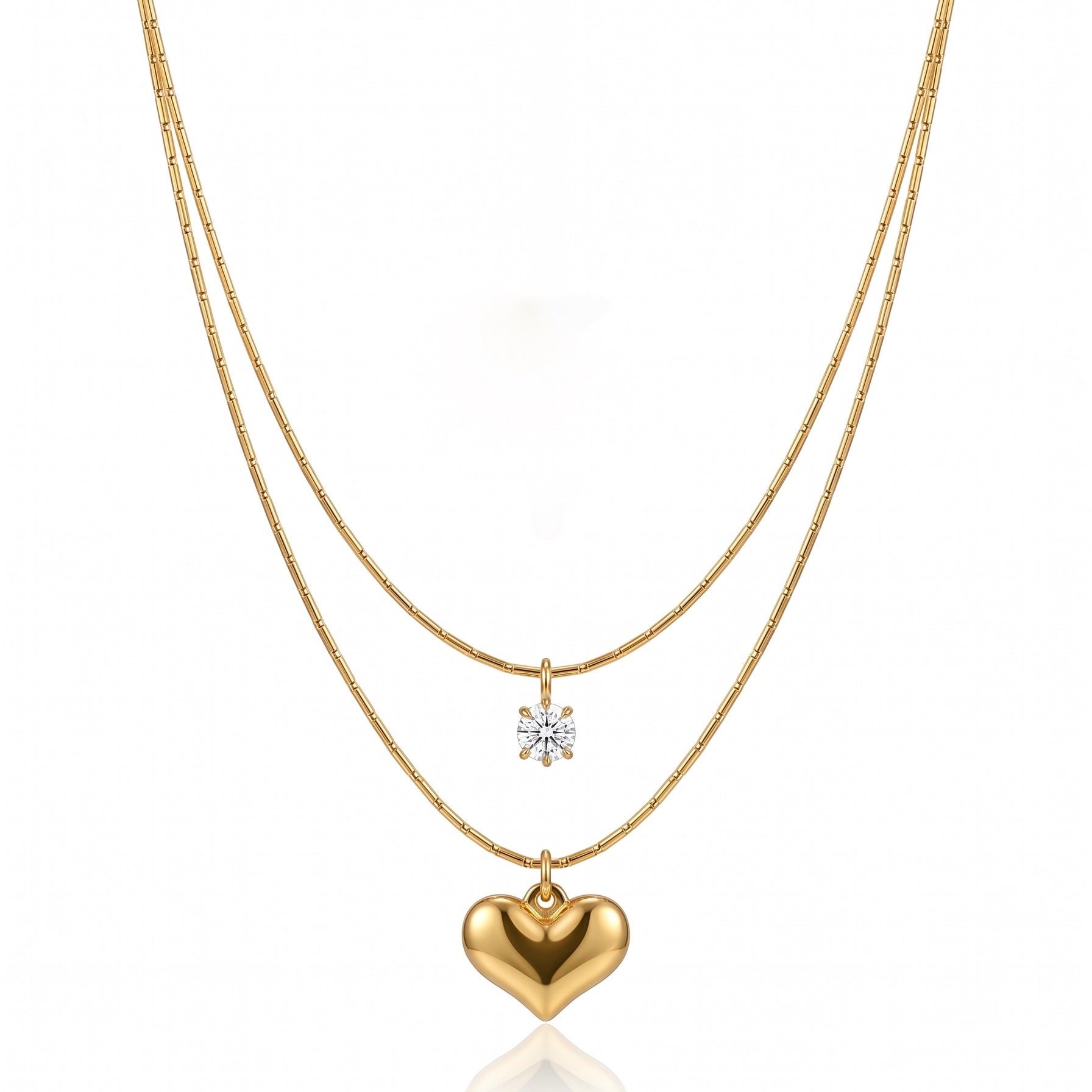 Double Chain Heart Necklace- Stainless steel
