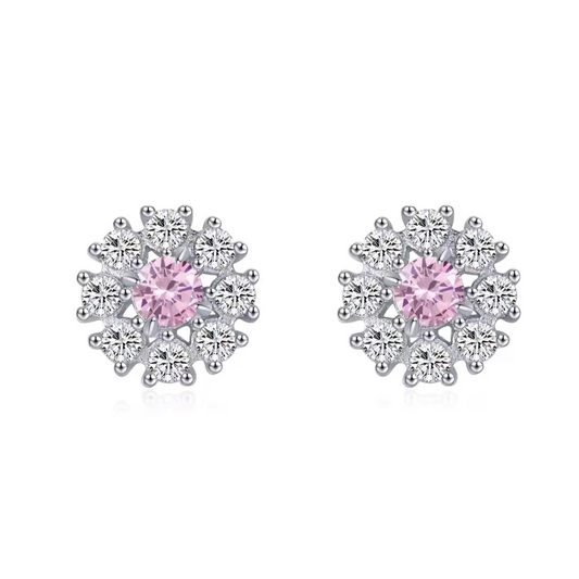 Sterling Silver Pink Flower Stud Earrings