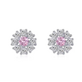 Sterling Silver Pink Flower Stud Earrings