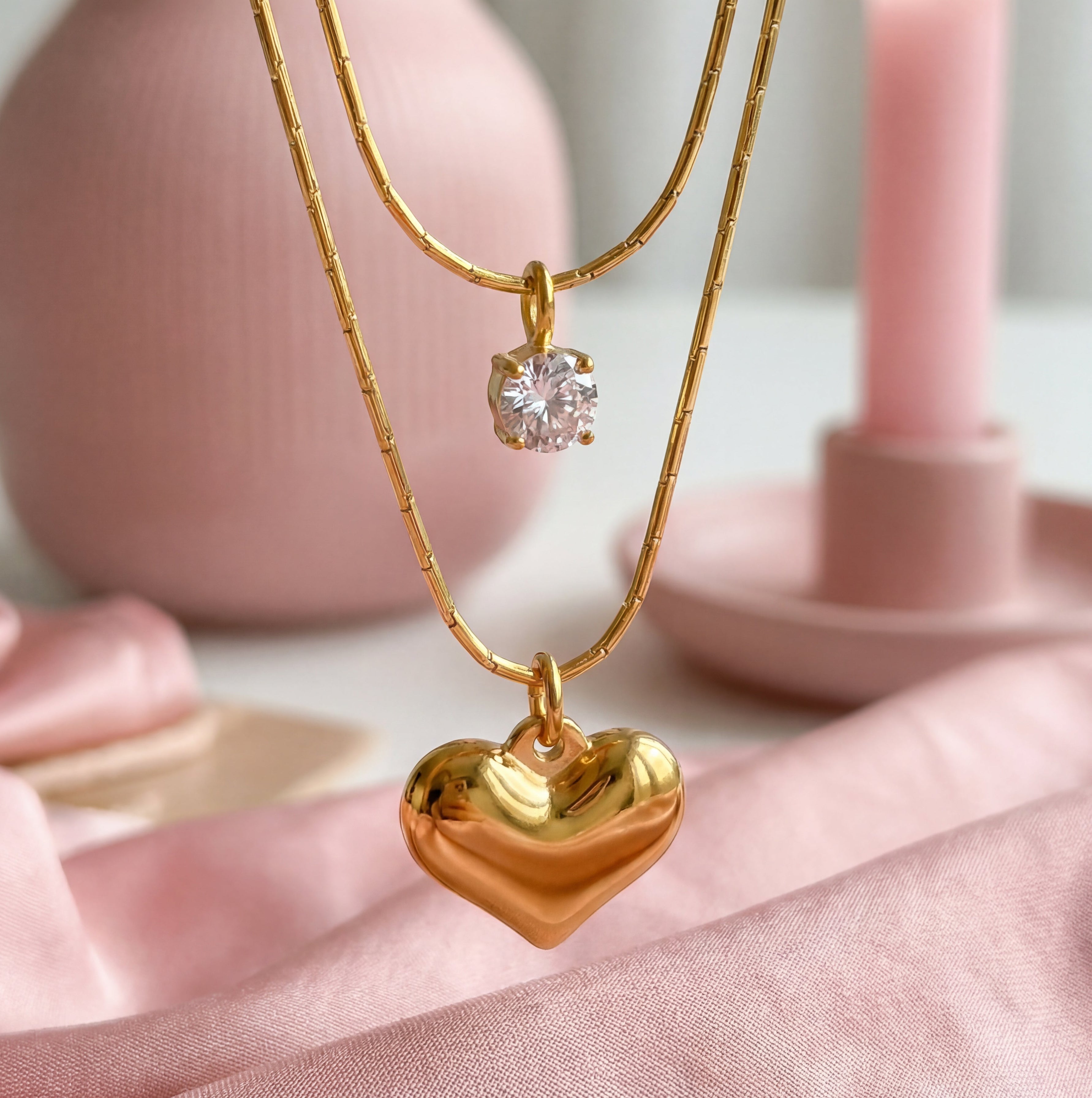 Double Chain Heart Necklace- Stainless steel