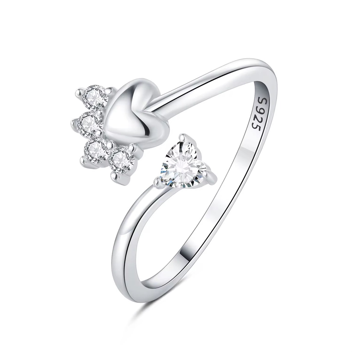 Adjustable Paw Sterling Silver Ring