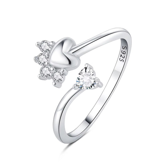 Adjustable Paw Sterling Silver Ring