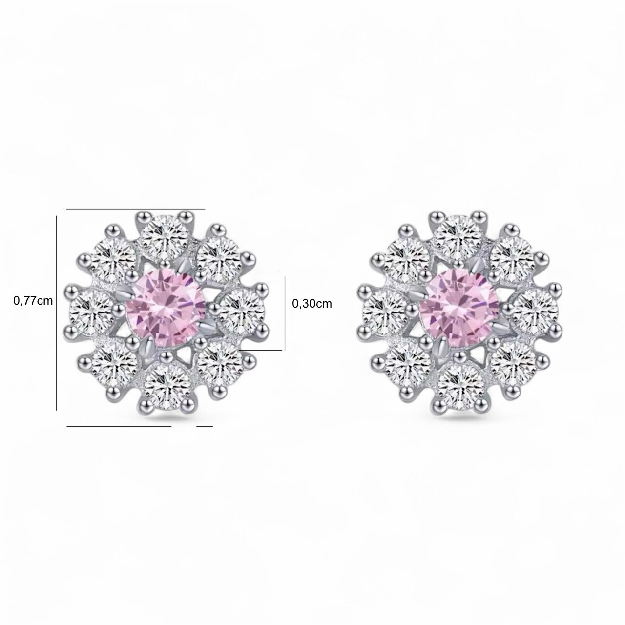 Sterling Silver Pink Flower Stud Earrings