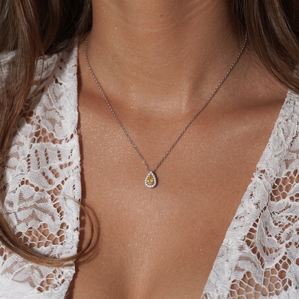 Sterling Silver Teardrop Yellow Gemstone Necklace