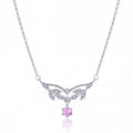 Leaf Sterling Silver Necklace with Pink Stone