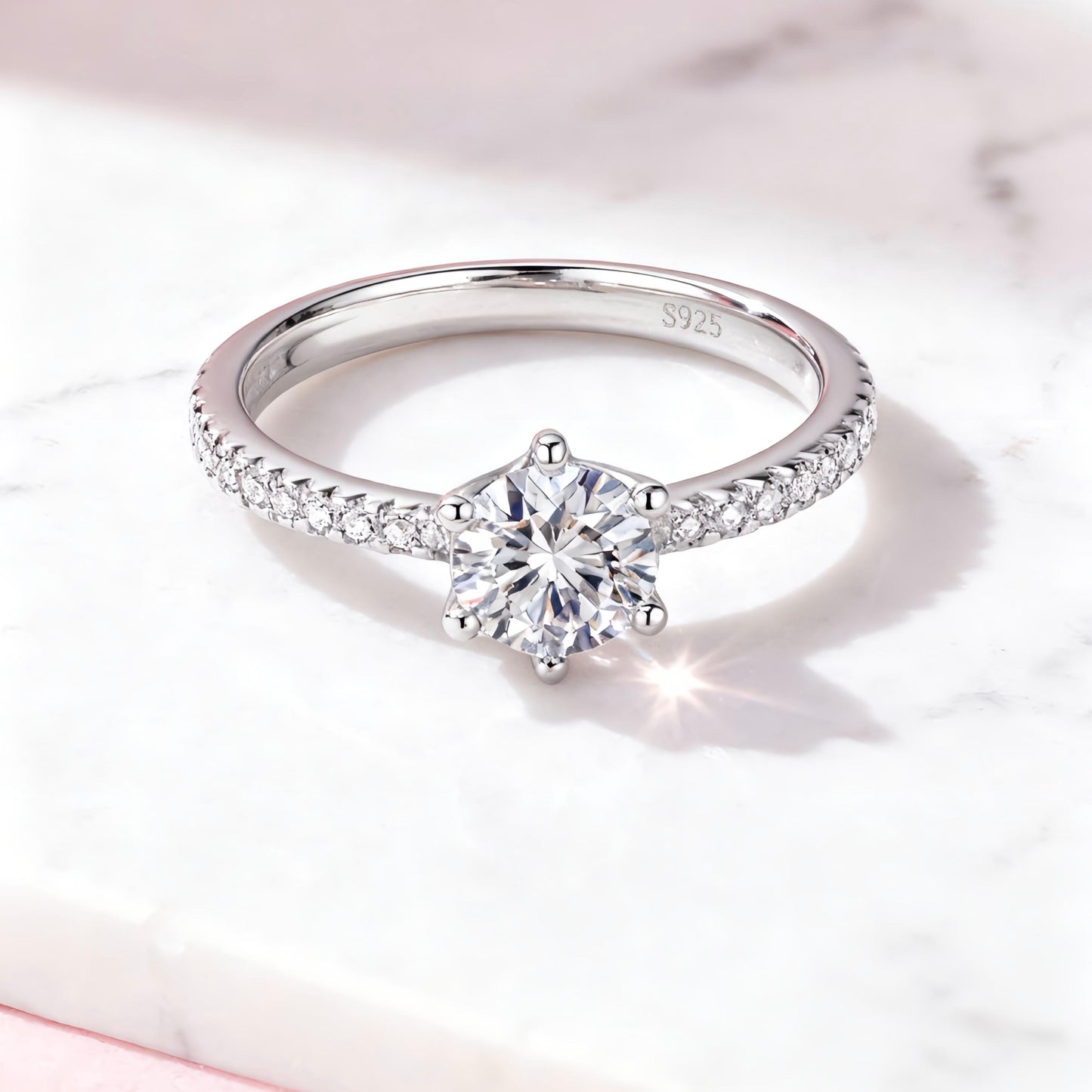 Sterling Silver Solitaire Ring with Cubic Zirconia