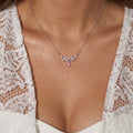 Leaf Sterling Silver Necklace with Pink Stone