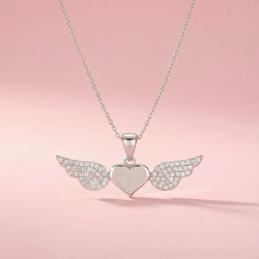 Sterling Silver Angel Heart Necklace