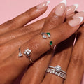 Adjustable Sterling Silver Ring with Green & White Stones