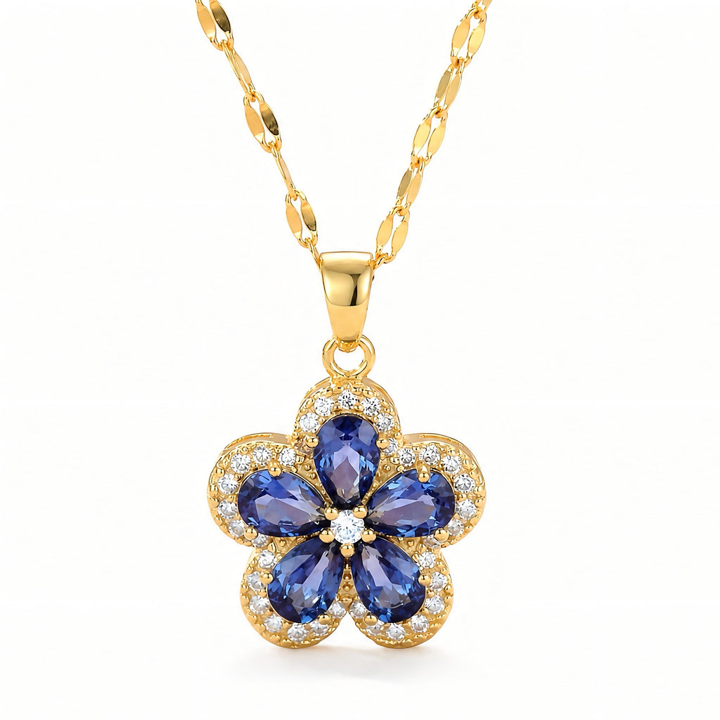 Blue Flower Stainless Steel Necklace