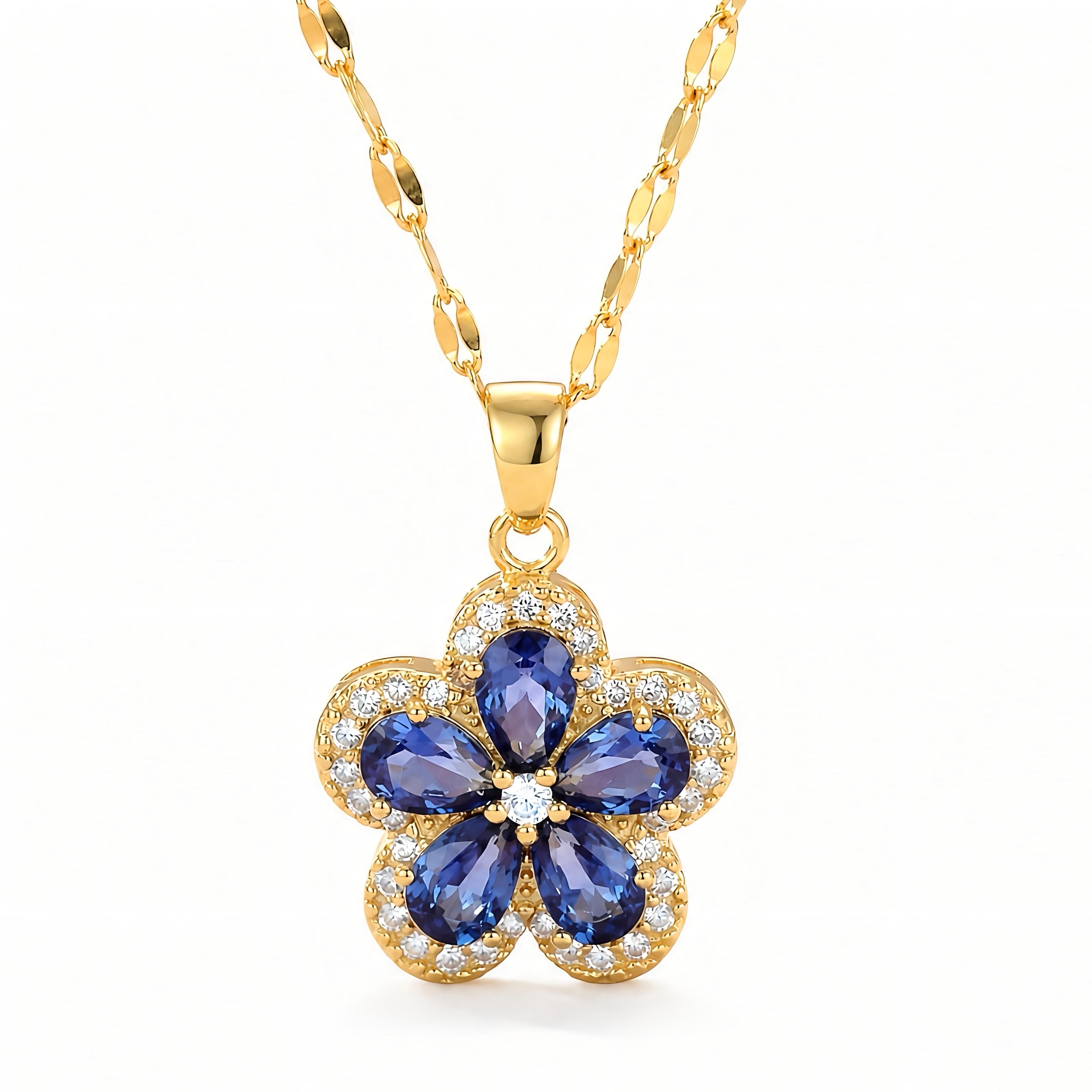 Blue Flower Stainless Steel Necklace
