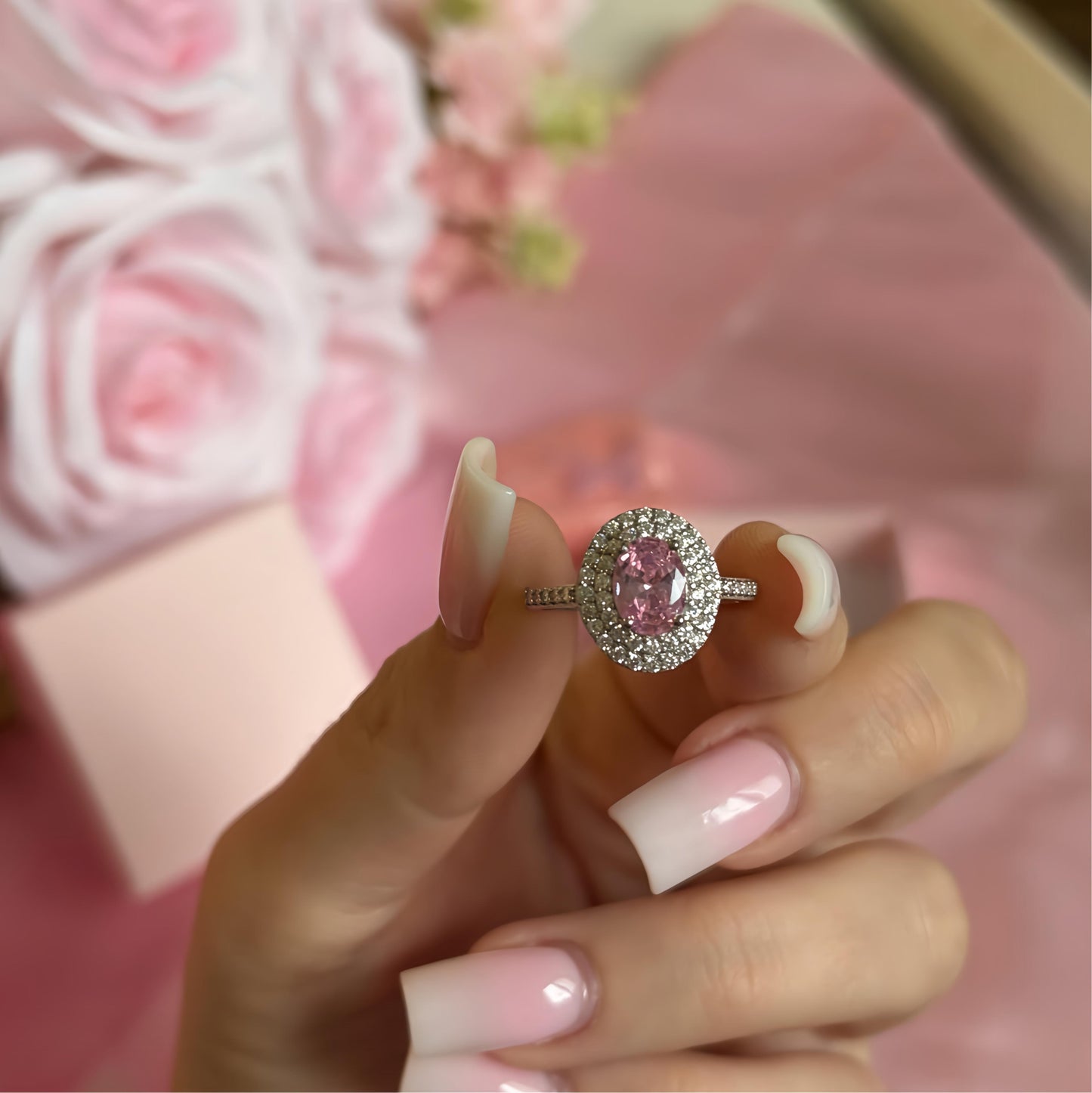 Pink Sterling Silver Aura Ring