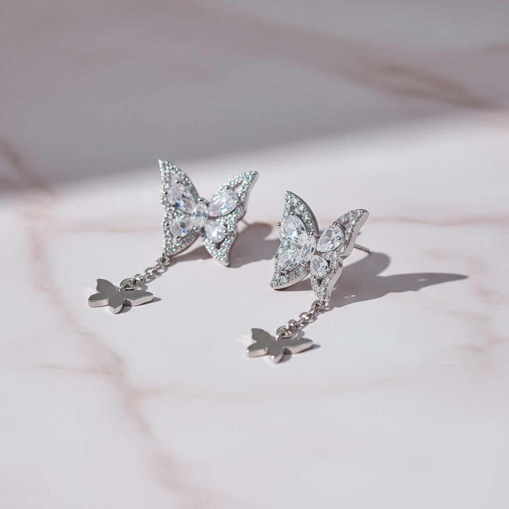 Sterling Silver Butterfly Glam Earrings