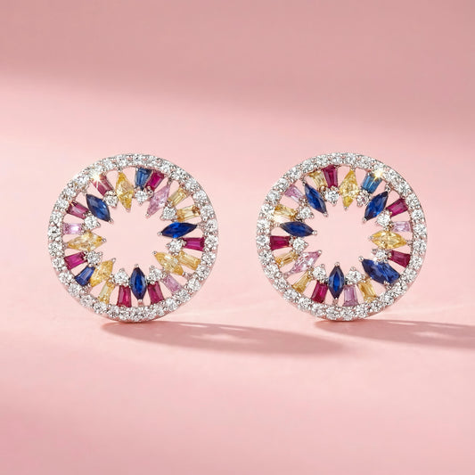 Rainbow Circle Earrings - Sterling Silver