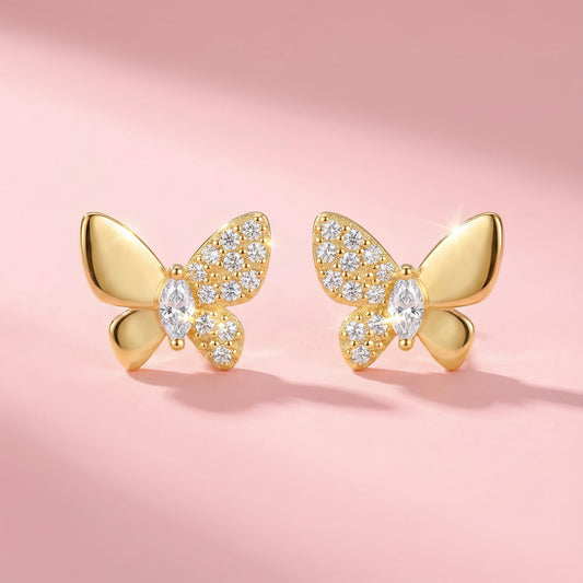 Sterling Silver Gold Butterfly Earrings