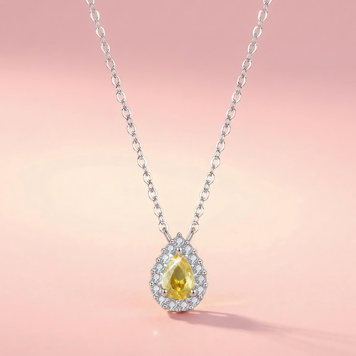 Sterling Silver Teardrop Yellow Gemstone Necklace