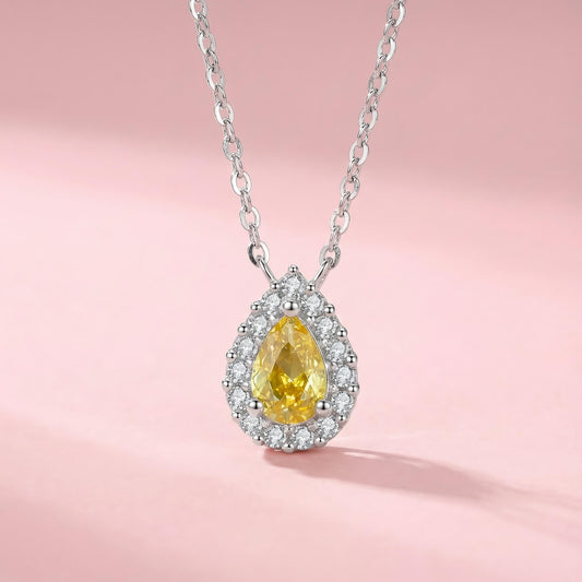 Sterling Silver Teardrop Yellow Gemstone Necklace