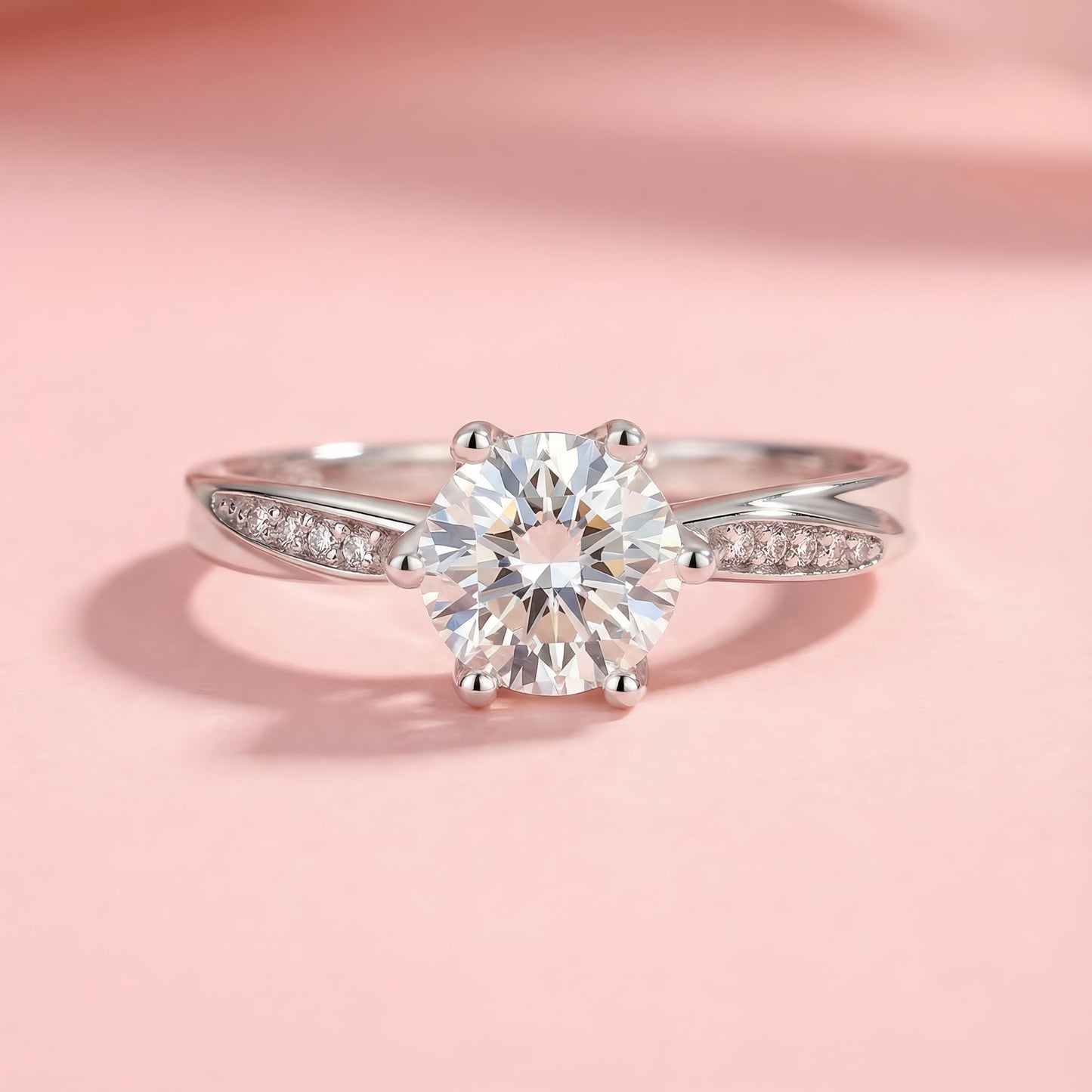 Sterling Silver Solitaire Ring with Side Stones